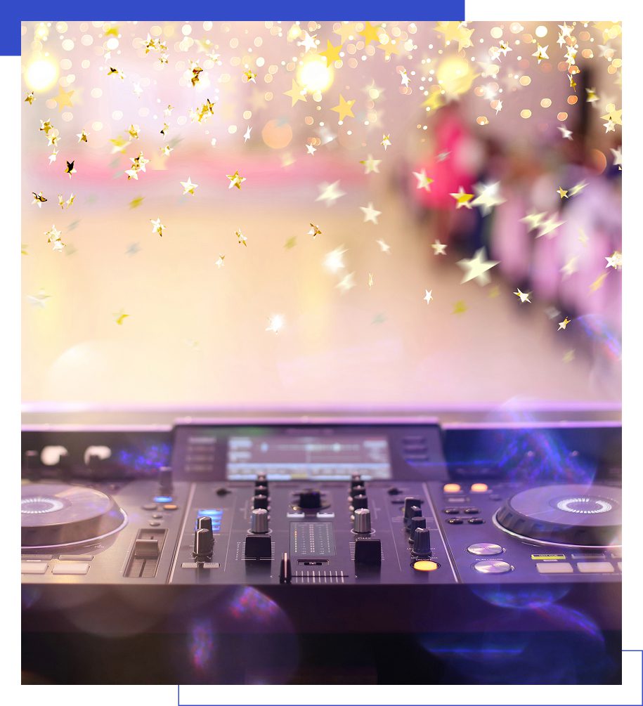 DJ mixer with colorful star confetti.